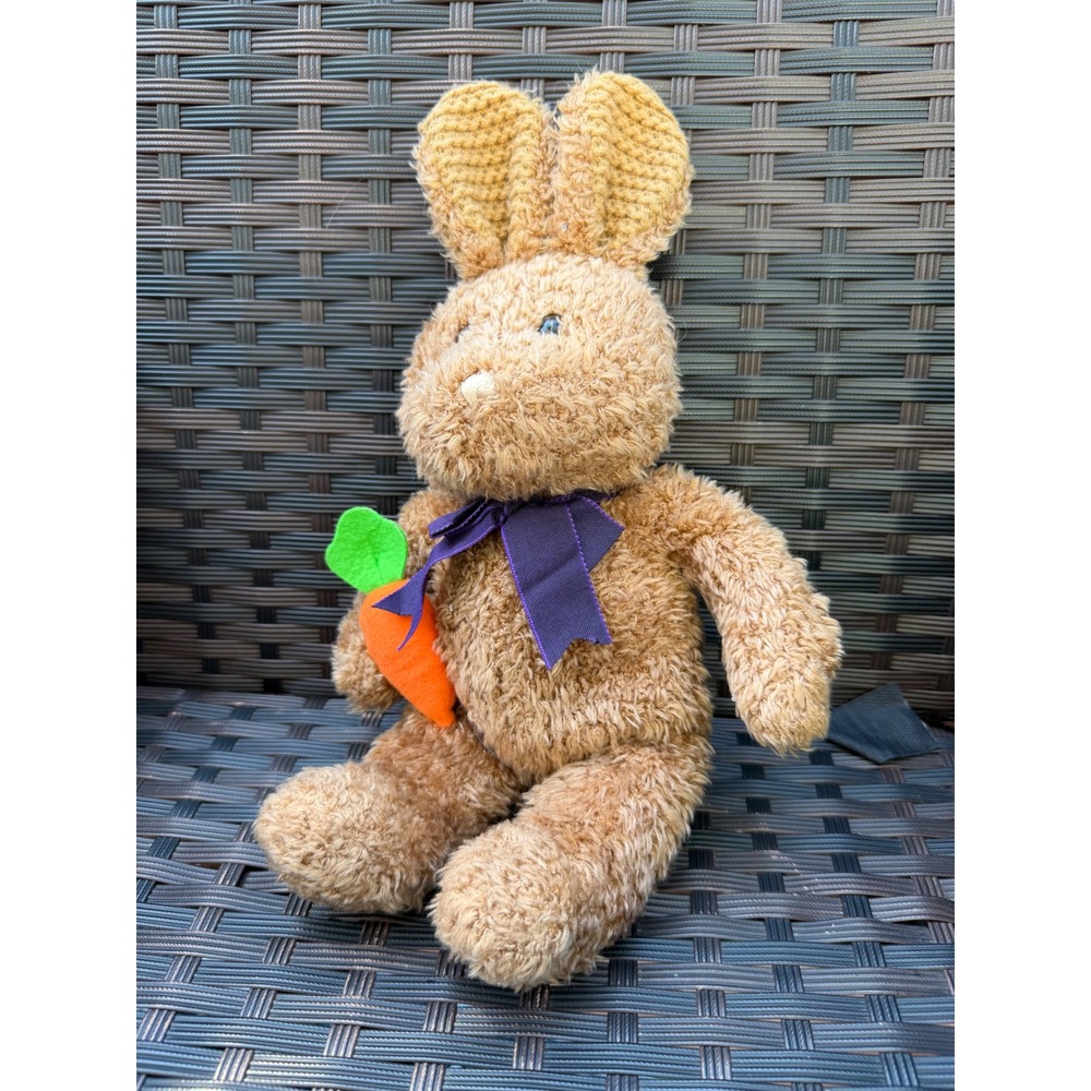 Chosun International Brown Plush Bunny Rabbit with Purple Bow and Carrot Plush